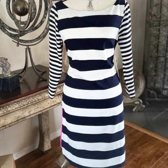 Eliza J Dresses & Skirts - This Eliza J ~ Size 8 Navy Blue, White & Pink knee-Length Dress
